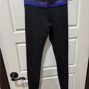 Ivivva Black Leggings with Purple and Floral Waistband